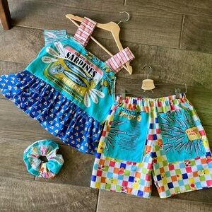 Handmade Top&Shorts Set | Trader Joe’s SKU 06226 Sardine Fish/Big Pockets